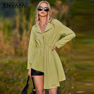 Manteaux Trench Personnalisés, Vestes Coupe-Vent en Gros, Veste Beige à Taille Irrégulière avec Fermeture Éclair et Jupe Évasée - Product Image 2