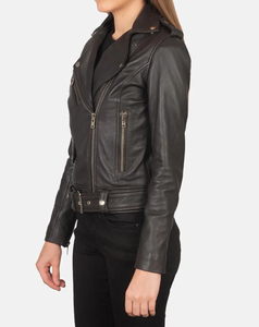 Custom Made Genuine <b>Leather</b> Women Moto <b>Jacket</b> Full Sleeve Stand Collar Zipper Closure Solid Color Autumn Style Xl Size - Product Image 4