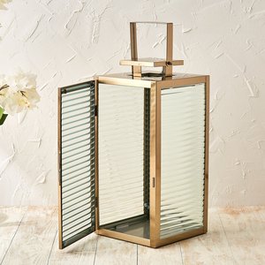 Modern Decorative Metal <b>Lantern</b> Set with Ribbed Glass Panels <b>Gold</b> EPL <b>Lanterns</b> for home & garden decor dinning Christmas Decor - Product Image 4