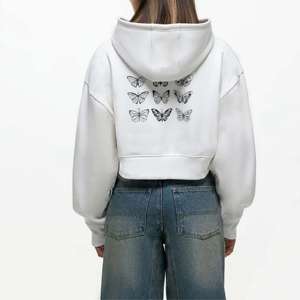 Sudadera con capucha corta para mujer, negra y blanca, con efecto tie-dye, informal, de manga larga y con cordón ajustable - Product Image 6