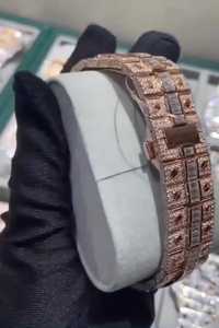 Montre de luxe pour homme en or rose sertie de diamants carrés, cadran romain en acier inoxydable, montre automatique de poignet haut de gamme - Product Image 5