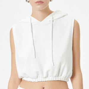 Sweat-shirt à capuche sans manches zippé pour femme, coupe ample décontractée, tricoté, effet délavé, avec cordon de serrage, léger, pour l'hiver, taille XS - Product Image 1