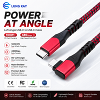 Câble USB C vers USB C haut de gamme Lung Kay 90 degrés, 20 Gbps, PD 5A, 100 W, charge rapide, câble de données tressé, cordon Type C pour ordinateur portable, VR