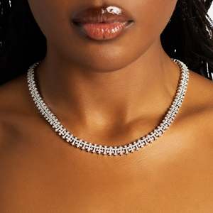 Luxury 925 Silver Rhodium Plated <b>Statement</b> <b>Necklace</b> Brilliant Cut Prong Setting Tennis Chain Hiphop Fine - Product Image 5