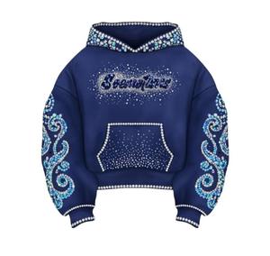 Sudadera con capucha de algodón y forro polar para hombre, con pedrería en toda la cara, estilo urbano, holgada, de tela gruesa, informal, con logo personalizable - Product Image 1