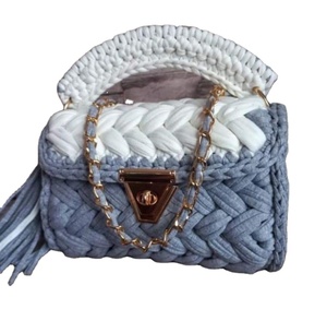 Personnalisable noir et blanc Dames Crochet Sacs Élégant Look Coton T-Shirt Fil À La Main Élégant Crochet Sacs pour Faire Du Shopping - Product Image 5