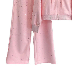 Conjunto de Chándal con Capucha Personalizado con Estampado de Puntos de Diamantes de Imitación, Pantalones Largos, Corte Holgado, Estilo Casual Urbano, Ropa de Primavera para Mujer - Product Image 3