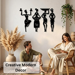 AUROMIN L'art de l'ingéniosité : Décoration murale en bois pour femmes tribales, 4 pièces |   Décoration murale élégante en bois de pin pour salon et salle à manger - Product Image 3