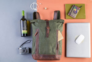 Genuine Leather Canvas Waterproof Backpack Fashion Vintage School Travel Laptop Zipper Wholesale Custom Logo OEM Supplier - Product Image 6