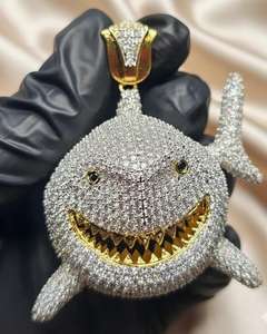 จี้รูปฉลามประดับเพชรโมอิสซาไนต์ VVS แบบ Iced-Out ชุบทองสองสี เงินแท้ 925 สไตล์หรูหรา ฮิปฮอป บลิงค์ แฟชั่นสำหรับงานปาร์ตี้ - Product Image 6