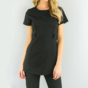 Tunique de salon de beauté unisexe, uniforme de coiffure élégant, haut respirant en polyester, coton et élasthanne - Product Image 1