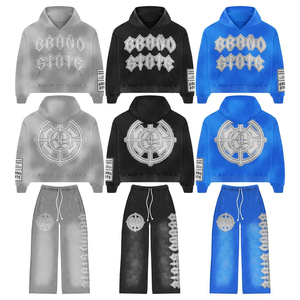Conjunto Deportivo de Hombre 2026 con Bordado Desgastado, Sudadera con Cremallera de Algodón Negro y Pantalones Jogger, Conjunto Deportivo Personalizado de Alta Calidad - Product Image 1