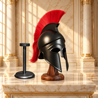 Casque corinthien spartiate grec en métal avec plume rouge, casque de guerrier antique, objet décoratif historique de collection pour la maison
