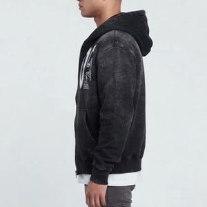 Sweat-shirt à capuche zippé noir personnalisé pour homme avec logo croisé et impression de numéro, coupe décontractée, en coton French Terry, idéal pour l'automne - Product Image 3