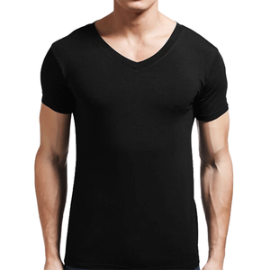T-shirt pour homme, coupe slim sportive, manches courtes, col en V, respirant, séchage rapide, jersey en coton et élasthanne - Options de logo et de couleur personnalisées - Product Image 4