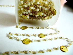 Natural Rainbow Moonstone Coin Chain Rondelle Faceted Beads 3-4mm <b>Rosary</b> Gemstone Chains Sold Per Foot - Product Image 2