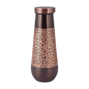 <b>Copper</b> Floral Etched Designer Water <b>Bottle</b> Handcrafted <b>Copper</b> Drinkware Decorative Ayurvedic Wellness <b>Bottle</b> Premium Kitchen - Product Image 1