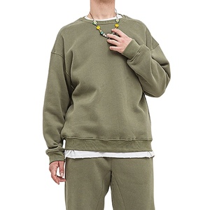 Sweat-shirt à col rond en molleton 100% coton uni avec logo personnalisé, sweat-shirt à col rond pour homme - Product Image 4