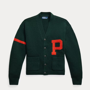 Cárdigan Verde de Lana con Cuello en V y Letra P Roja, Suéter Tejido Estilo Preppy, Manga Larga, Ropa de Invierno - Product Image 2