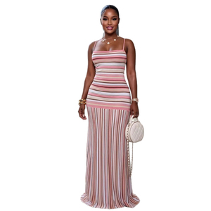 Robe longue d'été pour femme, style doux, dos nu, imprimé floral, tissée, avec bretelles contrastées, taille haute, pour les loisirs - Product Image 2