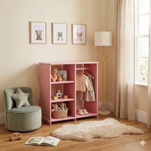 Pink Wooden Kids Cabinet 3-Tier Multifunction <b>Storage</b> Unit for Babies and Toddlers Modern Design - Product Image 5