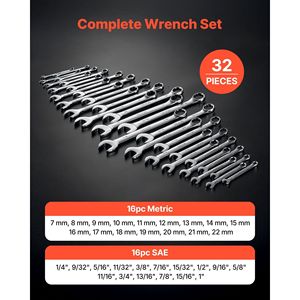 Set di chiavi a bussola a 12 punte SAE/metriche da 32 pezzi, chiavi combinate angolate a 15 gradi con estremità aperta, in rotolo - Product Image 2