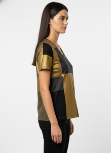 Camisetas de mujer en colores dorado, gris y verde oliva, camiseta de algodón para impresión personalizada, manga corta, cuello en V. - Product Image 4