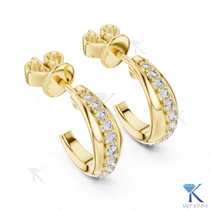 Pendientes de Aro Abierto con Diamantes CVD Cultivados en Laboratorio, Engaste de Canal, Oro Sólido de 14K y 18K, Joyería de Lujo para Mujer, Fabricante de Joyas de Boda - Product Image 3