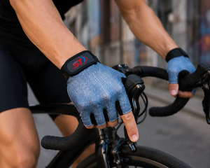 <b>Half</b> Finger Cycling Gloves Denim Wash Print Anti <b>Slip</b> Gel Pad Casual Bike Gloves Wholesale OEM Custom Logo - Product Image 3