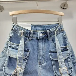 AMERICAN TRENCH CLOTHING Shorts de mujer de verano de talle alto, rasgados, de satén, transpirables, con estampado 3D vintage, lavado de color, con bolsillos y cremalleras - Product Image 3