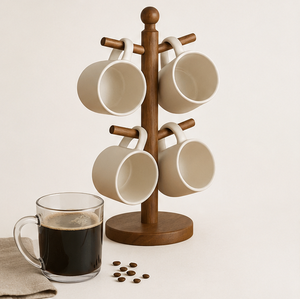 Premium Solid Wooden Mug Holder <b>Tree</b> <b>Stand</b> With 4 Hooks Eco-Friendly Coffee Cup Organizer Rack For Kitchen Countertop & Coffee - Product Image 2