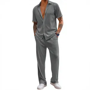 Ensemble coordonné côtelé pour homme, ensemble de vêtements de resort pour homme, ensemble assorti gris, tenue coordonnée d'été pour homme, ensemble deux pièces pour homme - Product Image 5