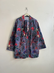 Robe en velours à imprimé floral avec ceinture, manches longues, veste pour femme printemps - Product Image 2