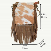 Sac à bandoulière en cuir de vachette véritable avec franges et rabat, sangle réglable de haute qualité, sac bandoulière bohème en cuir véritable pour femmes