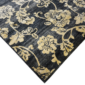 Handknotted Wool Washable Thin Transitional <b>Rug</b> Charcoal <b>Cream</b> <b>Large</b> Floral Vines Low Pile Living Room - Product Image 4