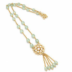 Elegant 925 Silver Gold Plated Green Stone Beads Moissanite Pendant <b>Necklace</b> for Women Party Wear Gift Jewelry Fashion Wholesale - Product Image 3