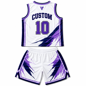 Custom <b>Women</b> Basketball Jersey and <b>Shorts</b> Set <b>White</b> Purple Blue Sleeveless Team Uniform Sports Kit - Product Image 4