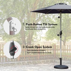 Ombrellone da Patio 7.5FT con Manovella e Pulsante di Inclinazione, Protezione UV, Impermeabile, per Esterni, con Base - Product Image 4