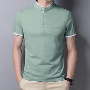 2026 New Men's Casual and Fashionable Solid Color Short Sleeved Stand Up <b>Collar</b> <b>T</b>-<b>shirt</b> Summer Versatile and Comfortable Top - Product Image 1