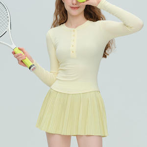 Spring Summer <b>Women's</b> Slim Fit Long Sleeve Yoga <b>Top</b> Retro <b>Henley</b> Neck Running Training Workout Fitness Sportswear T Shirt - Product Image 3