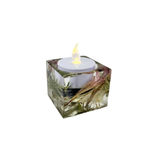 Portavelas de resina epoxi con flores secas reales e incrustaciones botánicas con temática acuática, portavelas esférico redondo para el hogar moderno. - Product Image 4
