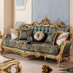 The Plaza Luxury Royal Blue <b>Gold</b> Carved Mahogany Wood Durable <b>Sofa</b> Set European Classic Apartment Hotel Living Room Furniture - Product Image 5