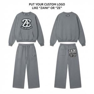 Conjunto Deportivo para Mujer, Premium, 320 GSM, Mezcla de Algodón y Felpa, Sudadera con Cuello Redondo, Pantalones Anchos, Logotipo Personalizado con Serigrafía, Gris Casual - Product Image 1