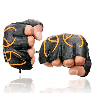 Guantes sin dedos Samroz Sports para hombre, negros con bordado de llamas - Product Image 3
