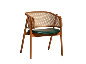 Silla de Madera de Estilo Moderno de Mediados de Siglo con Asiento de Cuero Sintético y Respaldo de Mimbre para Comedor - Product Image 3