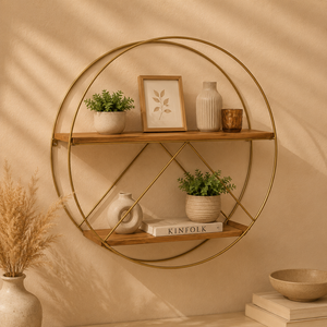 Estante de pared moderno de metal y madera con marco dorado Diseño abierto contemporáneo para sala de estar Dormitorio y decoración de oficina - Product Image 6