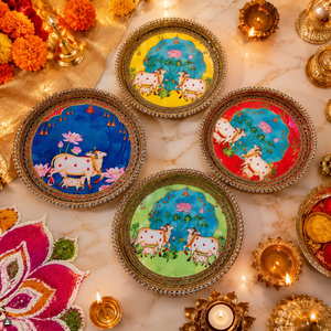 Ensemble de thali traditionnel indien pour pooja, fait main, plateau décoratif pour aarti, décoration ethnique pour la maison, cadeaux de mariage, cadeaux de remerciement pour mariage - Product Image 4