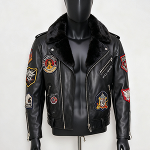 Veste universitaire pour homme PIHA SPORTS, couleur verte, col montant, décontractée, en cuir véritable, coupe classique, style motard, pour l'hiver - Product Image 3