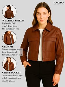 แจ็คเก็ตหนังผู้หญิงขายส่ง หลากหลายสี แจ็คเก็ตหนังสีแดงไวน์แบบด้าน สไตล์วินเทจ สำหรับผู้หญิง แบบซิป - Product Image 4