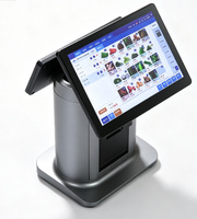 Terminal de point de vente haute performance 15,6 pouces avec double écran tactile sensible et coupeur automatique 80 mm pour affichage client en entreprise et supermarché